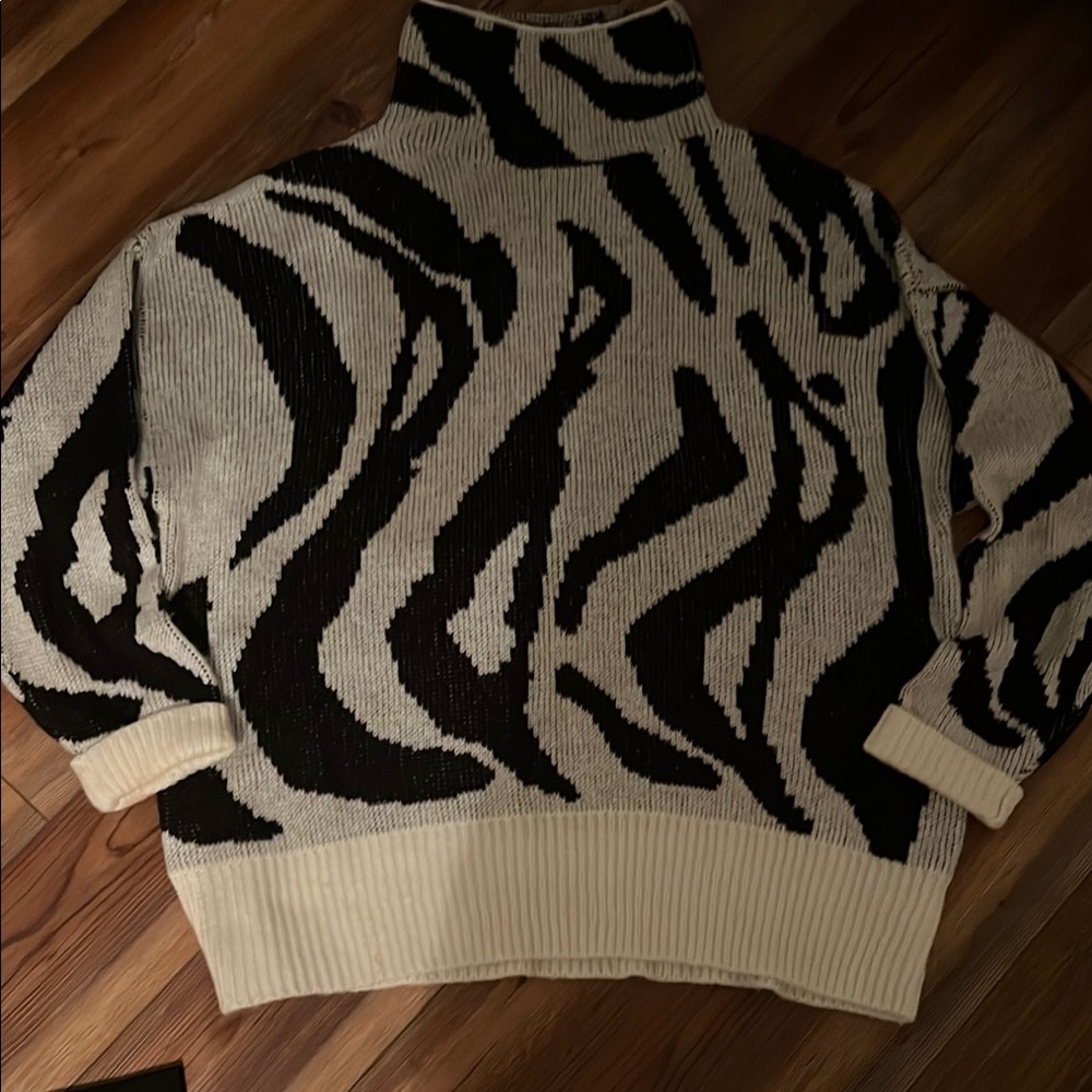 Black and White Patterned Turtleneck Sweater